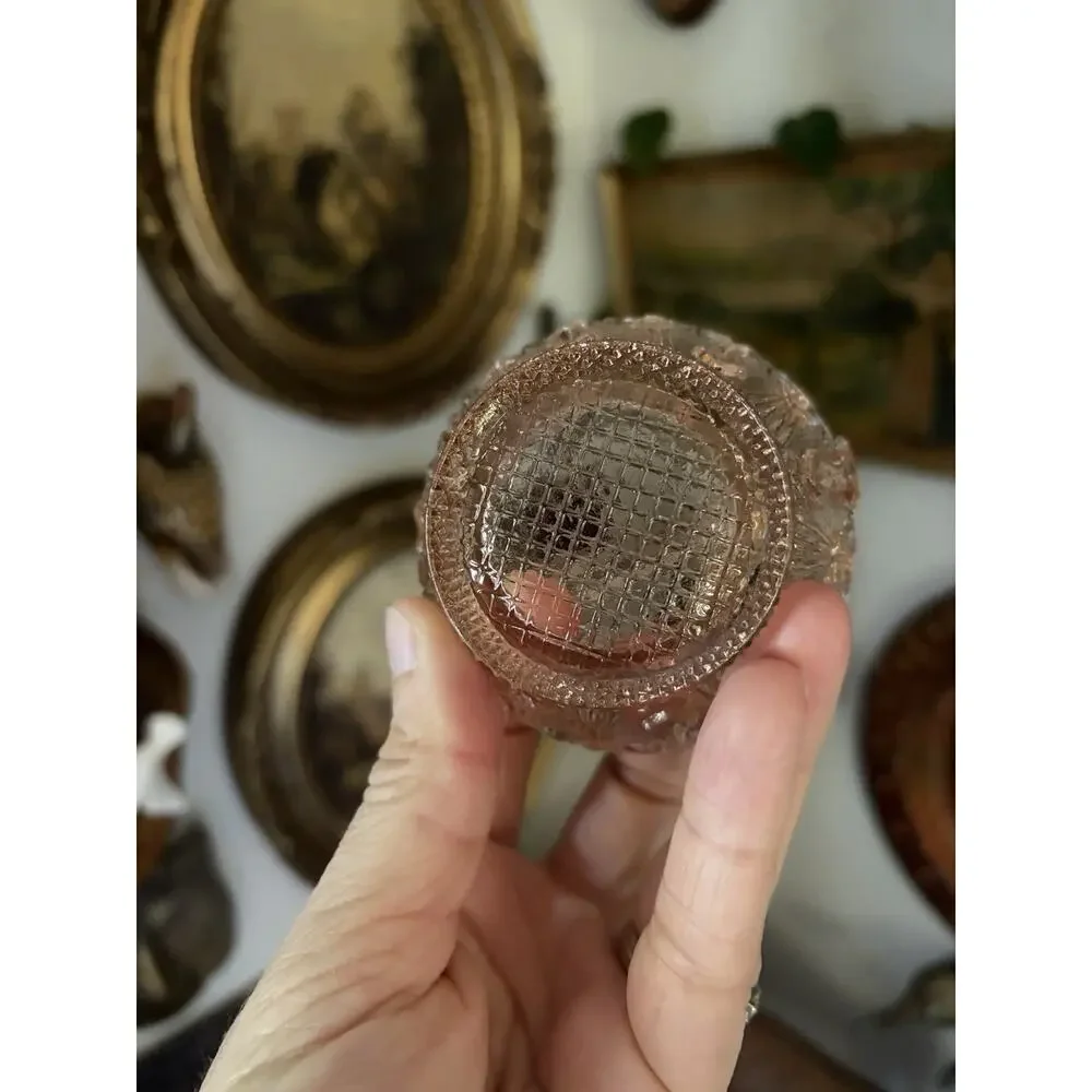 Vintage Pink Depression Glass Basket Small 3” Diameter Floral Glass Mini Basket